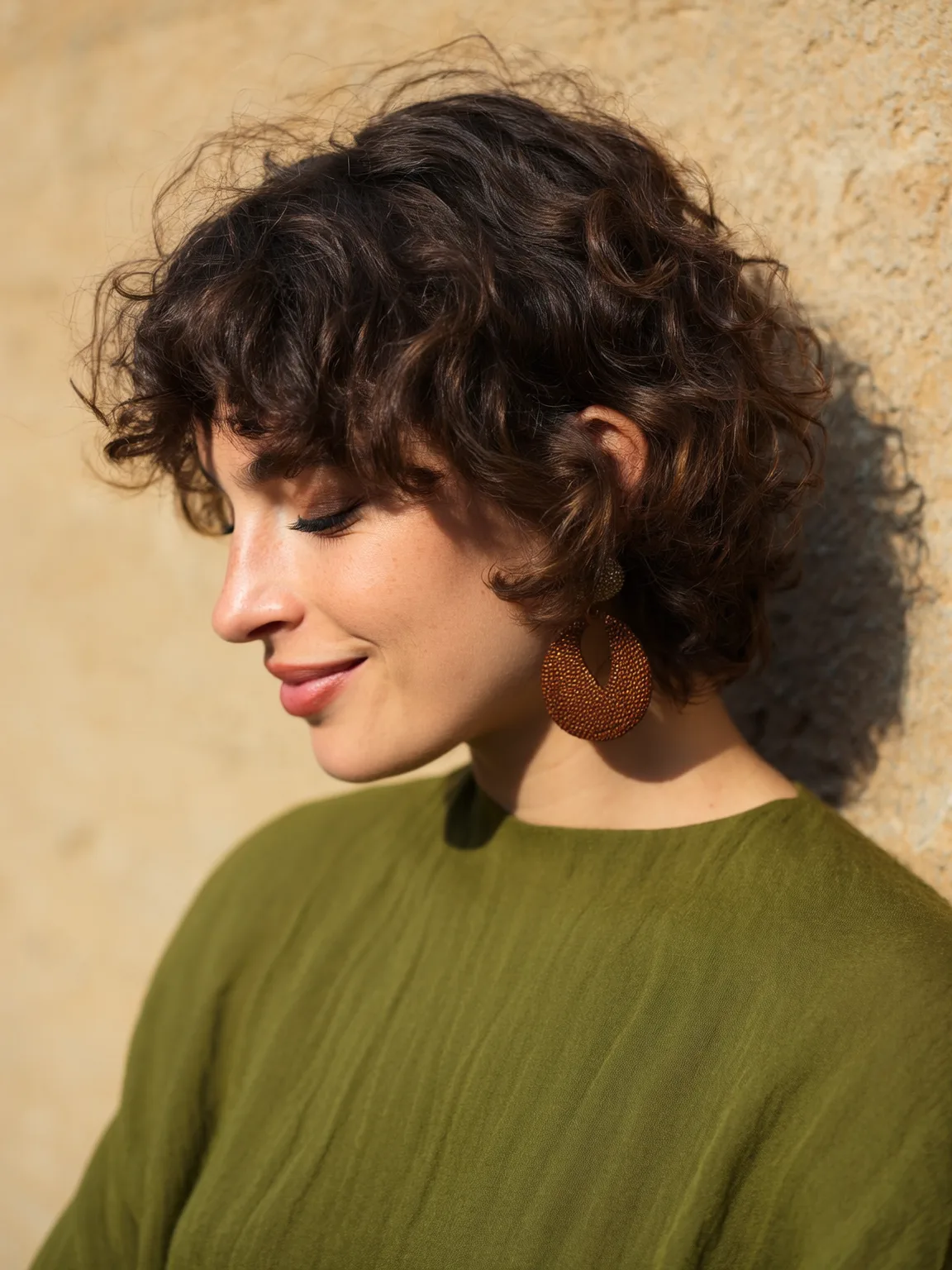 Voluminous Dark Chocolate Curly Bob